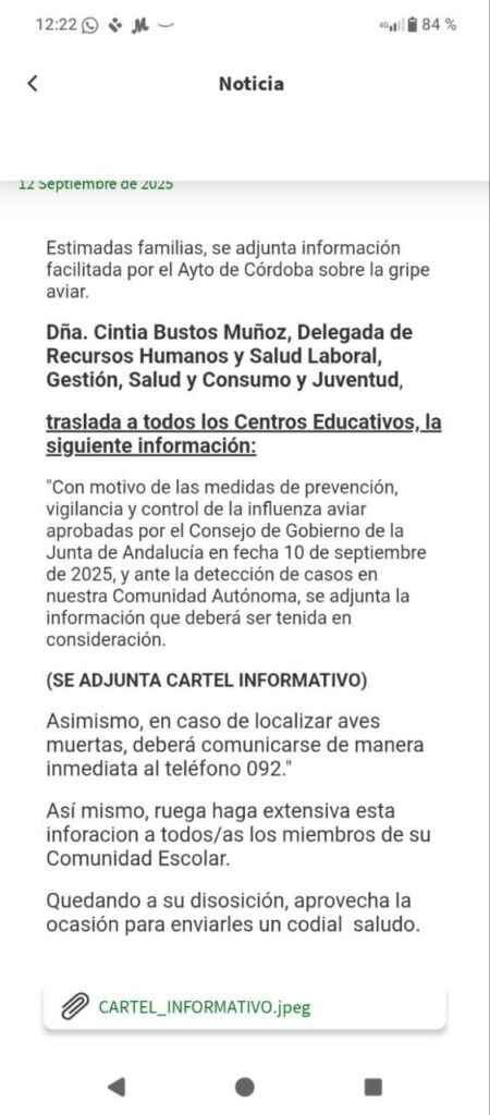Telegram de La Quinta Columna (12-sept.2025) Medidas Gripe Aviar Andalucia
